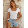 image:imageANRABESS Bodysuits for Women Short Sleeve Scoop Neck Tops 2026 Summer Slim Fit Ribbed Knit Sexy Basic Shirt Fashion OutfitsWhite
