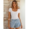 image:imageANRABESS Bodysuits for Women Short Sleeve Scoop Neck Tops 2026 Summer Slim Fit Ribbed Knit Sexy Basic Shirt Fashion OutfitsWhite