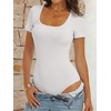 image:imageANRABESS Bodysuits for Women Short Sleeve Scoop Neck Tops 2026 Summer Slim Fit Ribbed Knit Sexy Basic Shirt Fashion OutfitsWhite