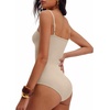 image:imageANRABESS Women Bodysuits Square Neck Spaghetti Straps Sleeveless Cami Top Summer Backless Ribbed Knit Basic Body SuitsAlmond