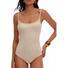 image:imageANRABESS Women Bodysuits Square Neck Spaghetti Straps Sleeveless Cami Top Summer Backless Ribbed Knit Basic Body SuitsAlmond
