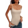 image:imageANRABESS Women Bodysuits Square Neck Spaghetti Straps Sleeveless Cami Top Summer Backless Ribbed Knit Basic Body SuitsAlmond