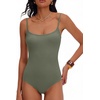 image:imageANRABESS Women Bodysuits Square Neck Spaghetti Straps Sleeveless Cami Top Summer Backless Ribbed Knit Basic Body SuitsArmy Green