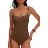 image:imageANRABESS Women Bodysuits Square Neck Spaghetti Straps Sleeveless Cami Top Summer Backless Ribbed Knit Basic Body SuitsCoffee