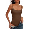 image:imageANRABESS Women Bodysuits Square Neck Spaghetti Straps Sleeveless Cami Top Summer Backless Ribbed Knit Basic Body SuitsCoffee