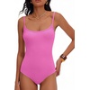 image:imageANRABESS Women Bodysuits Square Neck Spaghetti Straps Sleeveless Cami Top Summer Backless Ribbed Knit Basic Body SuitsHot Pink