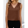 image:imageANRABESS Women Tank Tops Ruched Shoulder Dressy Blouse Business Casual Outfits Sleeveless V Neck Shirt Beach Vacation ClothesCoffee