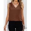 image:imageANRABESS Women Tank Tops Ruched Shoulder Dressy Blouse Business Casual Outfits Sleeveless V Neck Shirt Beach Vacation ClothesCoffee