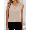 image:imageANRABESS Women Tank Tops Ruched Shoulder Dressy Blouse Business Casual Outfits Sleeveless V Neck Shirt Beach Vacation ClothesParchment