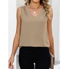 image:imageANRABESS Women Tank Tops Ruched Shoulder Dressy Blouse Business Casual Outfits Sleeveless V Neck Shirt Beach Vacation ClothesYellow Khaki