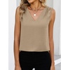 image:imageANRABESS Women Tank Tops Ruched Shoulder Dressy Blouse Business Casual Outfits Sleeveless V Neck Shirt Beach Vacation ClothesYellow Khaki