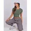 image:imageANRABESS Womens Basic Tee Summer Outfits Crewneck Short Sleeve Crop Tops Slim Fitted T Shirts Y2k 2026 Trendy ClothingArmy Green