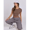 image:imageANRABESS Womens Basic Tee Summer Outfits Crewneck Short Sleeve Crop Tops Slim Fitted T Shirts Y2k 2026 Trendy ClothingBrown