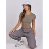 image:imageANRABESS Womens Basic Tee Summer Outfits Crewneck Short Sleeve Crop Tops Slim Fitted T Shirts Y2k 2026 Trendy ClothingLight Tan