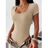 image:imageANRABESS Womens Bodysuits Scoop Neck Short Sleeve Basic Body Suits Slim Fit Soft Going Out Top for Travel Work DailyAlmond