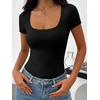 image:imageANRABESS Womens Bodysuits Scoop Neck Short Sleeve Basic Body Suits Slim Fit Soft Going Out Top for Travel Work DailyBlack