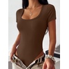 image:imageANRABESS Womens Bodysuits Scoop Neck Short Sleeve Basic Body Suits Slim Fit Soft Going Out Top for Travel Work DailyBrown