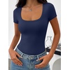 image:imageANRABESS Womens Bodysuits Scoop Neck Short Sleeve Basic Body Suits Slim Fit Soft Going Out Top for Travel Work DailyNavy Blue