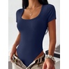 image:imageANRABESS Womens Bodysuits Scoop Neck Short Sleeve Basic Body Suits Slim Fit Soft Going Out Top for Travel Work DailyNavy Blue