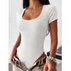 image:imageANRABESS Womens Bodysuits Scoop Neck Short Sleeve Basic Body Suits Slim Fit Soft Going Out Top for Travel Work DailyWhite