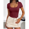 image:imageANRABESS Womens Bodysuits Scoop Neck Short Sleeve Basic Body Suits Slim Fit Soft Going Out Top for Travel Work DailyWine Red