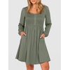 image:imageANRABESS Womens Long Lantern Sleeve Dresses 2026 Spring Casual Smocked High Waist Flowy Short Dress with Pockets TrendyArmy Green