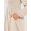 image:imageANRABESS Womens Long Lantern Sleeve Dresses 2026 Spring Casual Smocked High Waist Flowy Short Dress with Pockets TrendyBeige