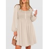 image:imageANRABESS Womens Long Lantern Sleeve Dresses 2026 Spring Casual Smocked High Waist Flowy Short Dress with Pockets TrendyBeige