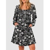 image:imageANRABESS Womens Long Lantern Sleeve Dresses 2026 Spring Casual Smocked High Waist Flowy Short Dress with Pockets TrendyBlack Floral
