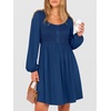 image:imageANRABESS Womens Long Lantern Sleeve Dresses 2026 Spring Casual Smocked High Waist Flowy Short Dress with Pockets TrendyDark Blue