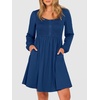 image:imageANRABESS Womens Long Lantern Sleeve Dresses 2026 Spring Casual Smocked High Waist Flowy Short Dress with Pockets TrendyDark Blue