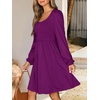 image:imageANRABESS Womens Long Lantern Sleeve Dresses 2026 Spring Casual Smocked High Waist Flowy Short Dress with Pockets TrendyDeep Purple