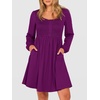 image:imageANRABESS Womens Long Lantern Sleeve Dresses 2026 Spring Casual Smocked High Waist Flowy Short Dress with Pockets TrendyDeep Purple