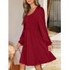 image:imageANRABESS Womens Long Lantern Sleeve Dresses 2026 Spring Casual Smocked High Waist Flowy Short Dress with Pockets TrendyDeep Red