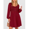 image:imageANRABESS Womens Long Lantern Sleeve Dresses 2026 Spring Casual Smocked High Waist Flowy Short Dress with Pockets TrendyDeep Red