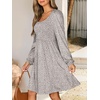 image:imageANRABESS Womens Long Lantern Sleeve Dresses 2026 Spring Casual Smocked High Waist Flowy Short Dress with Pockets TrendyKhaki Polka Dot