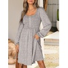 image:imageANRABESS Womens Long Lantern Sleeve Dresses 2026 Spring Casual Smocked High Waist Flowy Short Dress with Pockets TrendyKhaki Polka Dot