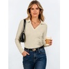 image:imageANRABESS Womens Long Sleeve Polo ShirtsBusiness Casual Collared V Neck Slim Fitted Dressy Tops for Work Office amp DailyBeige