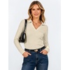 image:imageANRABESS Womens Long Sleeve Polo ShirtsBusiness Casual Collared V Neck Slim Fitted Dressy Tops for Work Office amp DailyBeige