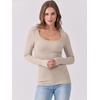 image:imageANRABESS Womens Long Sleeve Shirts Scoop Neck Ribbed Knit Slim Fitted Tops Casual Basic Tee 2026 Fall Fashion Outfits ClothesBeige