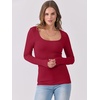image:imageANRABESS Womens Long Sleeve Shirts Scoop Neck Ribbed Knit Slim Fitted Tops Casual Basic Tee 2026 Fall Fashion Outfits ClothesRed