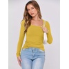 image:imageANRABESS Womens Long Sleeve Shirts Scoop Neck Ribbed Knit Slim Fitted Tops Casual Basic Tee 2026 Fall Fashion Outfits ClothesYellow