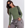 image:imageANRABESS Womens Long Sleeve Shirts Tight Fitted Going Out Crop Tops Crewneck Basic Tee Y2k Fall Outfits Teens Girls ClothesArmy Green