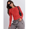 image:imageANRABESS Womens Long Sleeve Shirts Tight Fitted Going Out Crop Tops Crewneck Basic Tee Y2k Fall Outfits Teens Girls ClothesBrilliant Red