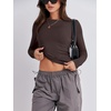 image:imageANRABESS Womens Long Sleeve Shirts Tight Fitted Going Out Crop Tops Crewneck Basic Tee Y2k Fall Outfits Teens Girls ClothesDeep Brown