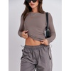 image:imageANRABESS Womens Long Sleeve Shirts Tight Fitted Going Out Crop Tops Crewneck Basic Tee Y2k Fall Outfits Teens Girls ClothesGrey Khaki