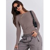 image:imageANRABESS Womens Long Sleeve Shirts Tight Fitted Going Out Crop Tops Crewneck Basic Tee Y2k Fall Outfits Teens Girls ClothesGrey Khaki
