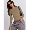 image:imageANRABESS Womens Long Sleeve Shirts Tight Fitted Going Out Crop Tops Crewneck Basic Tee Y2k Fall Outfits Teens Girls ClothesKhaki