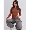 image:imageANRABESS Womens Long Sleeve Shirts Tight Fitted Going Out Crop Tops Crewneck Basic Tee Y2k Fall Outfits Teens Girls ClothesReddish Brown