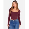 image:imageANRABESS Womens Long Sleeve Square Neck Crop Top Ribbed Slim Fitted Basic Tee Layer Y2K Shirts Fall Fashion Outfits 2026Deep Red